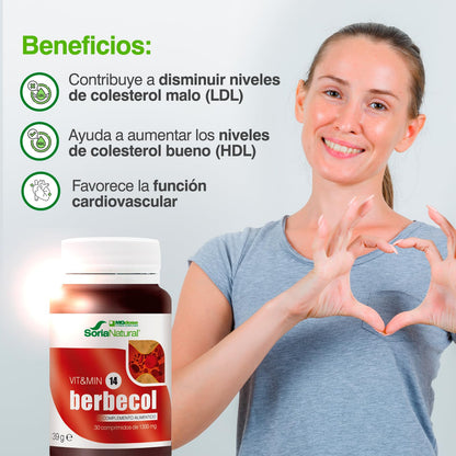 Soria Natural - Berbecol Vit&min 14 - Complemento dietético - 30 comprimidos - Berberina y Levadura de Arroz Rojo