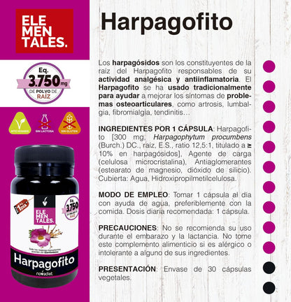 Novadiet - ELEMENTALES HARPAGOFITO Cápsulas con Harpagofito - Complemento Alimenticio - Para Disminuir el Dolor y la Inflamación - 30 Cápsulas Vegetales