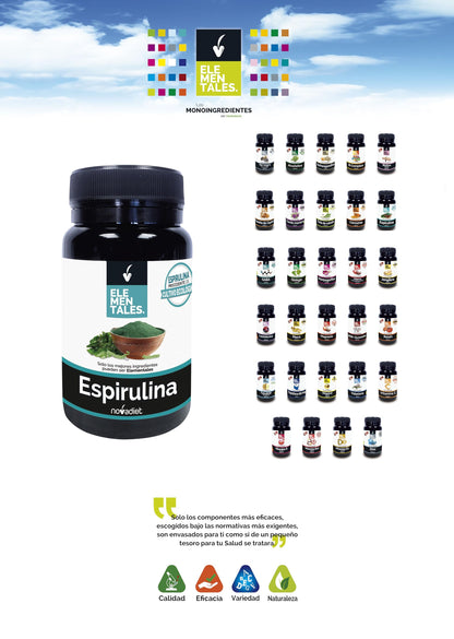 Novadiet - ELEMENTALES ESPIRULINA Cápsulas con Espirulina - Complemento Alimenticio Nutricional - Para Aportar Proteínas, Aminoácidos y Antioxidantes - 60 Cápsulas Vegetales