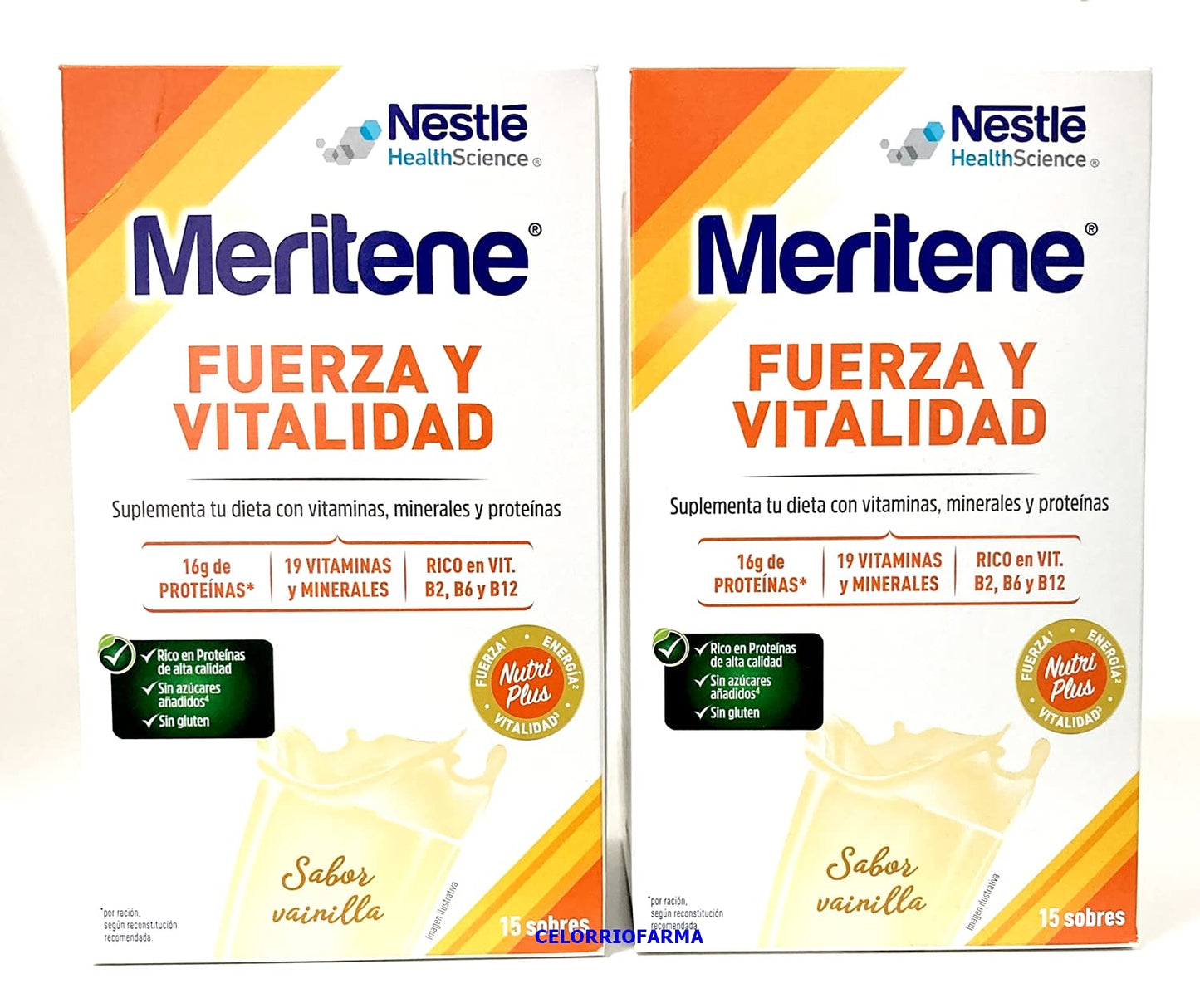 (395715) Compatible con Meritene Vainilla Fuerza y Vitalidad| Sabor Vainilla 15 sobres.- Pack 2Un.(total 30 sobres)