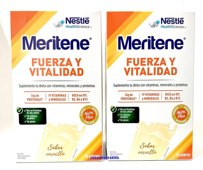 (395715) Compatible con Meritene Vainilla Fuerza y Vitalidad| Sabor Vainilla 15 sobres.- Pack 2Un.(total 30 sobres)