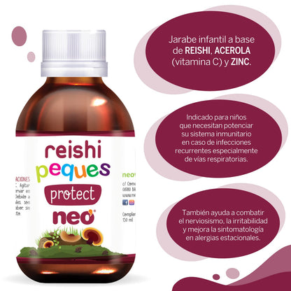 NEO PEQUES | Jarabe Infantil Reishi Peques Protect | 150 ml | Ayuda a Reforzar las Defensas de Forma Natural | A Base de Reishi, Vitamina C y Zinc | Efecto Relajante
