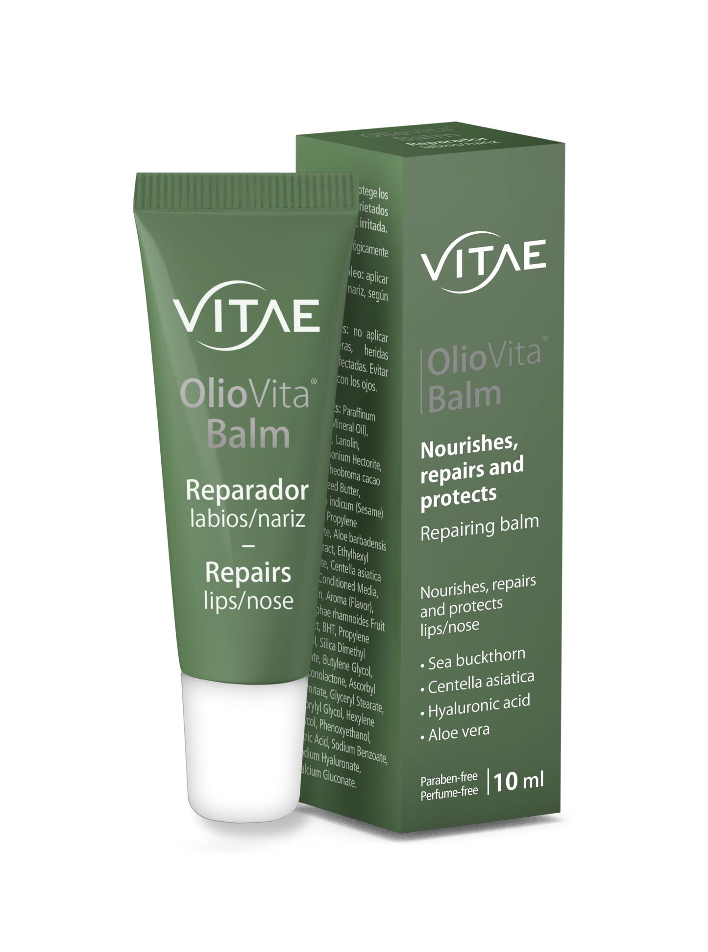 Vitae Oliovita Balm 10ml | Bálsamo labial hidratante | Aceite de espino amarillo, ácido hialurónico, aloe vera y centella asiática | Nutre, hidrata y protege