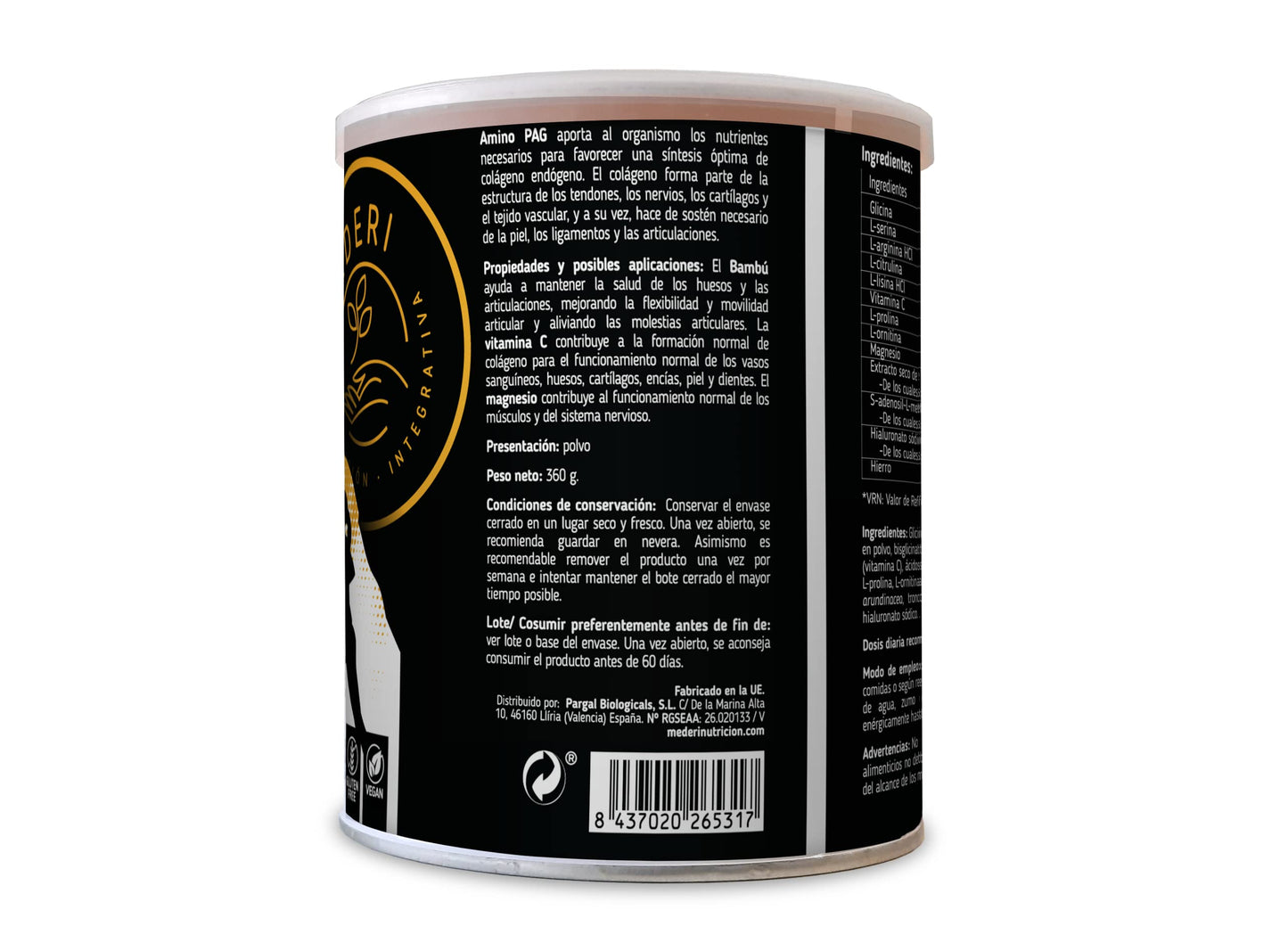 MEDERI nutricion integrativa Amino PAG 360gr, Estándar, Único, 360