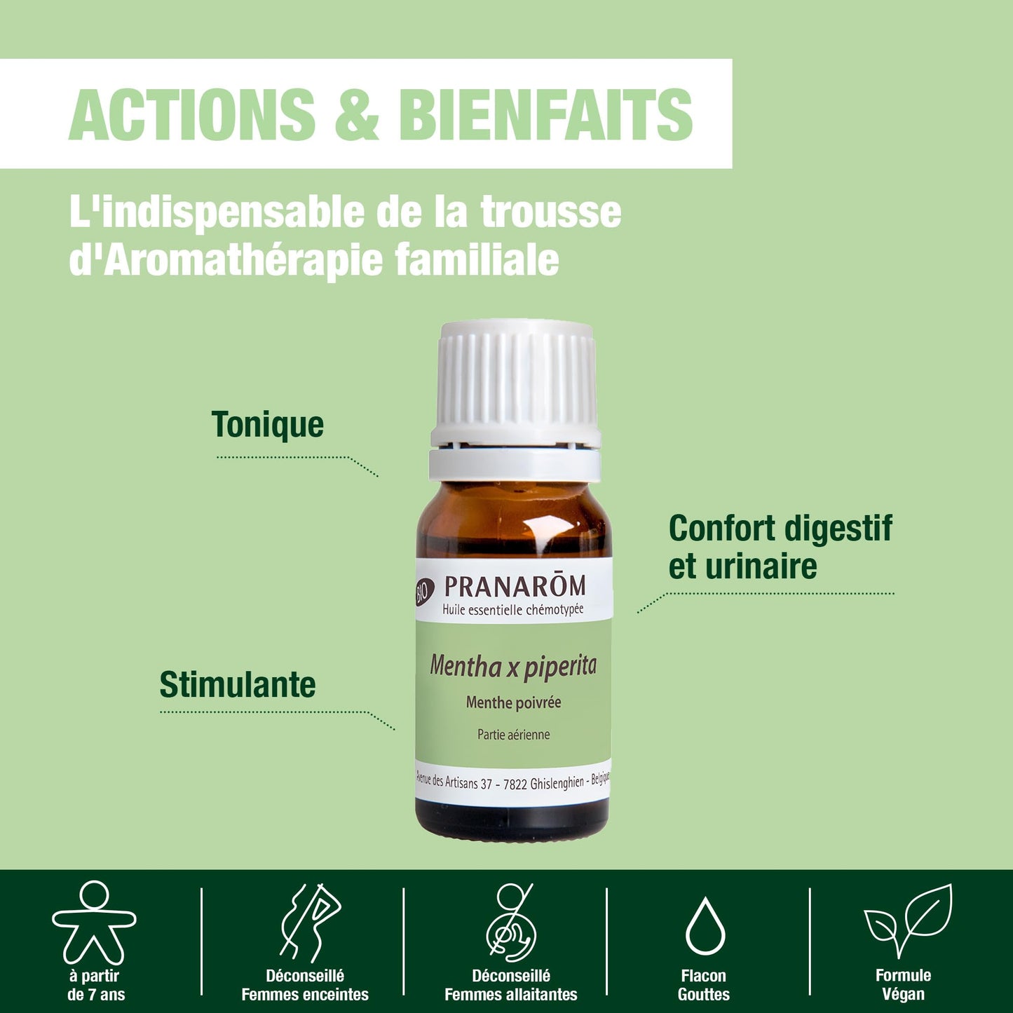 PRANARÔM - Menta piperita - Aceite esencial quimiotipado - Digestión e higiene bucal - 100% puro y natural - HETC - 10 ml