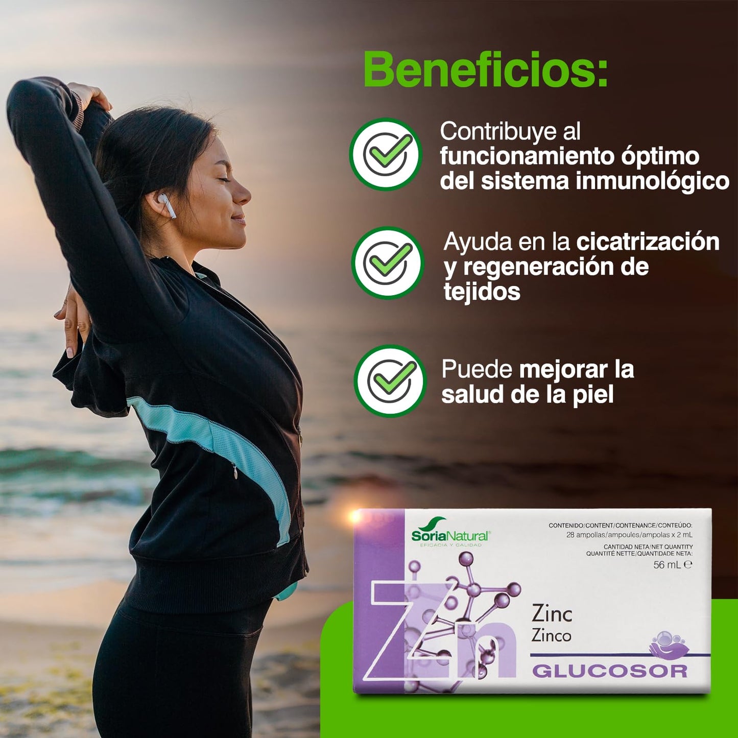 Soria Natural Glucosor Zinc - Suplemento a Base de Zinc en Ampollas – Favorece la Salud Inmunológica – Ayuda a la Salud de la Piel -Caja con 28 Ampollas de 2 ml