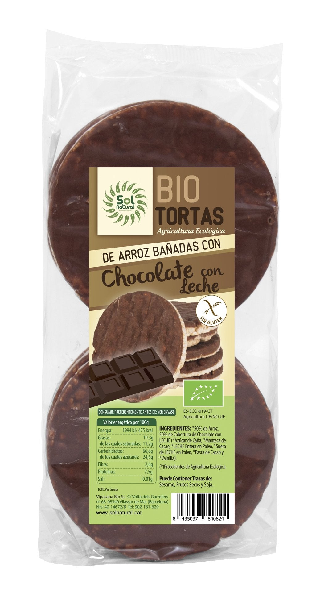 Solnatural Tortas Arroz Chocolate Con Leche Bio 100 G 100 g