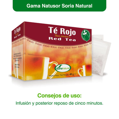 Soria Natural Té Rojo Infusión – Apoya al Metabolismo – Propiedades Digestivas - Infusión de Té Rojo (Thea sinensis) – 100% Natural - Caja con 20 Bolsas Filtro