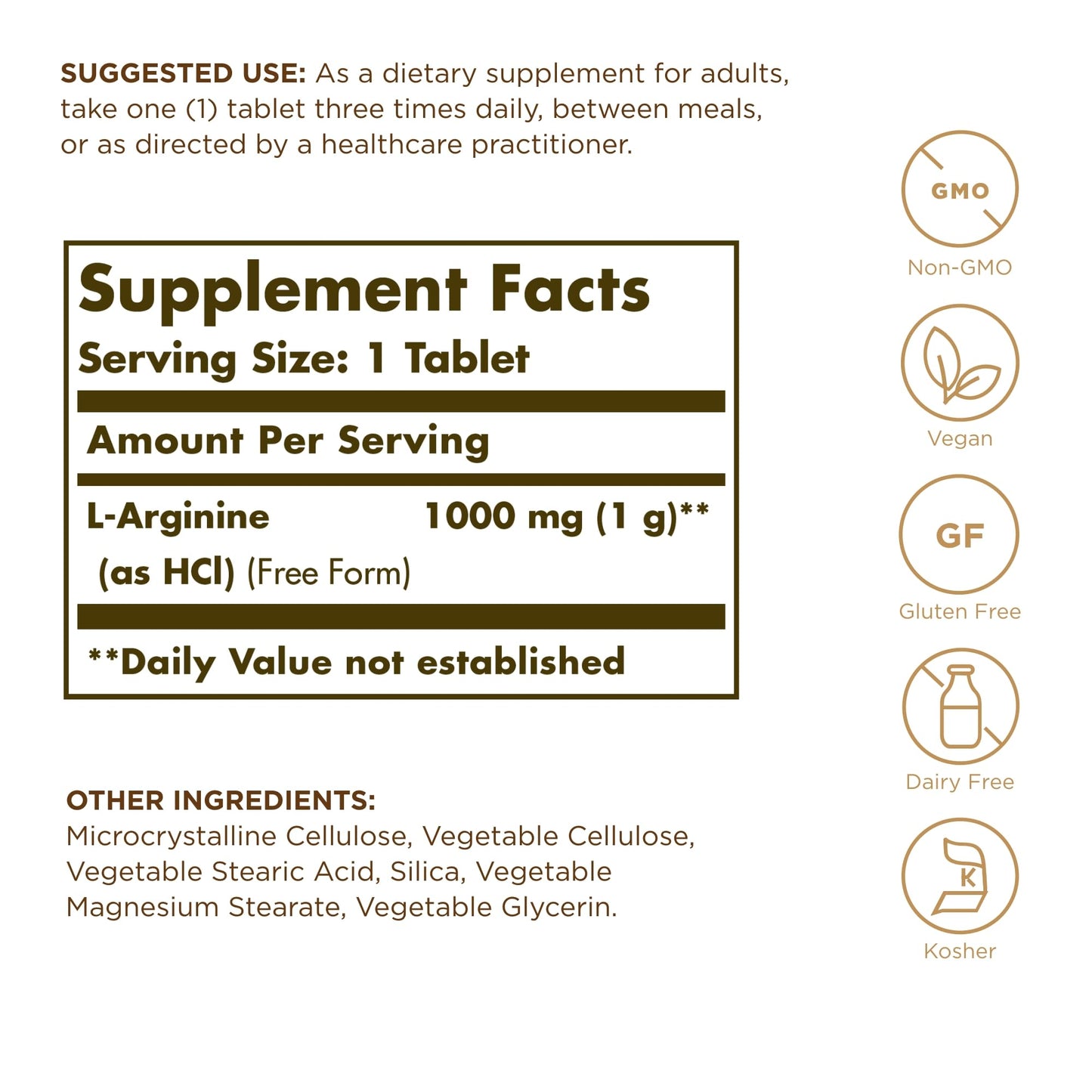 Solgar L-Arginina Comprimidos de 1000 mg, Envase de 90