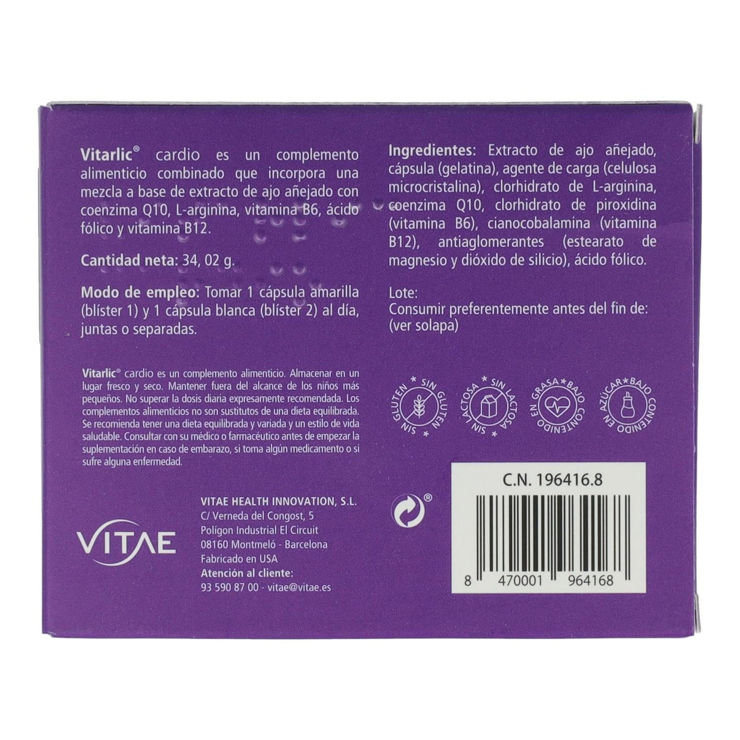 Vitae Vitarlic Cardio 60Cap. 1 Unidad 100 g