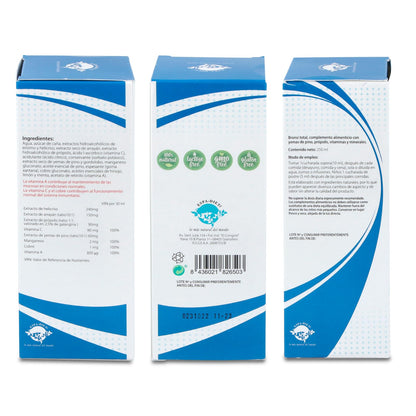 Jarabe tos expectorante niños y adultos - Espadiet Bronsi Total Jarabe para tos natural - Alivio de garganta, tos, reforzar sistema inmune - Pino, Propóleo, Vitamina C, Vitamina A - 250 ml