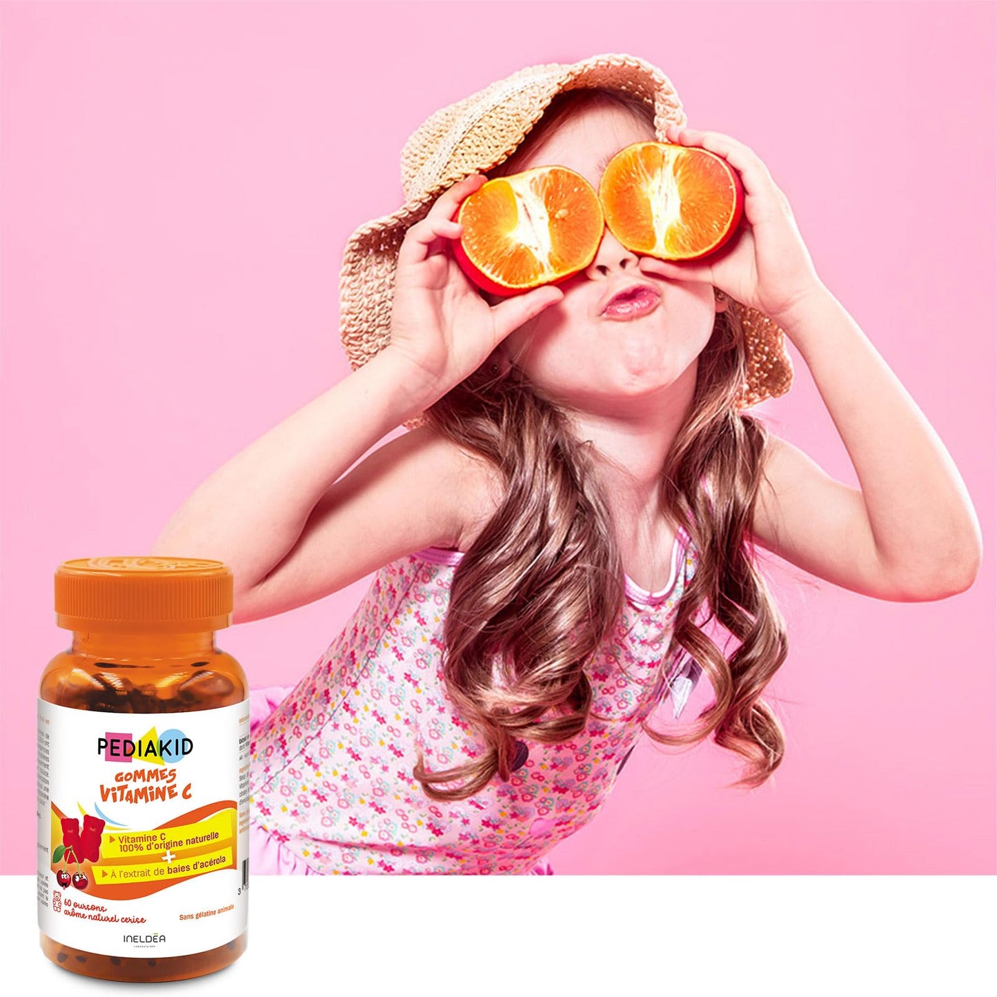 PEDIAKID - Gummies Vitamina C - Fórmula Natural con Delicioso Aroma de Cereza - Ayuda a Reducir la Fatiga - Refuerza el Metabolismo Energético y las Defensas del Organismo - 60 gominolas