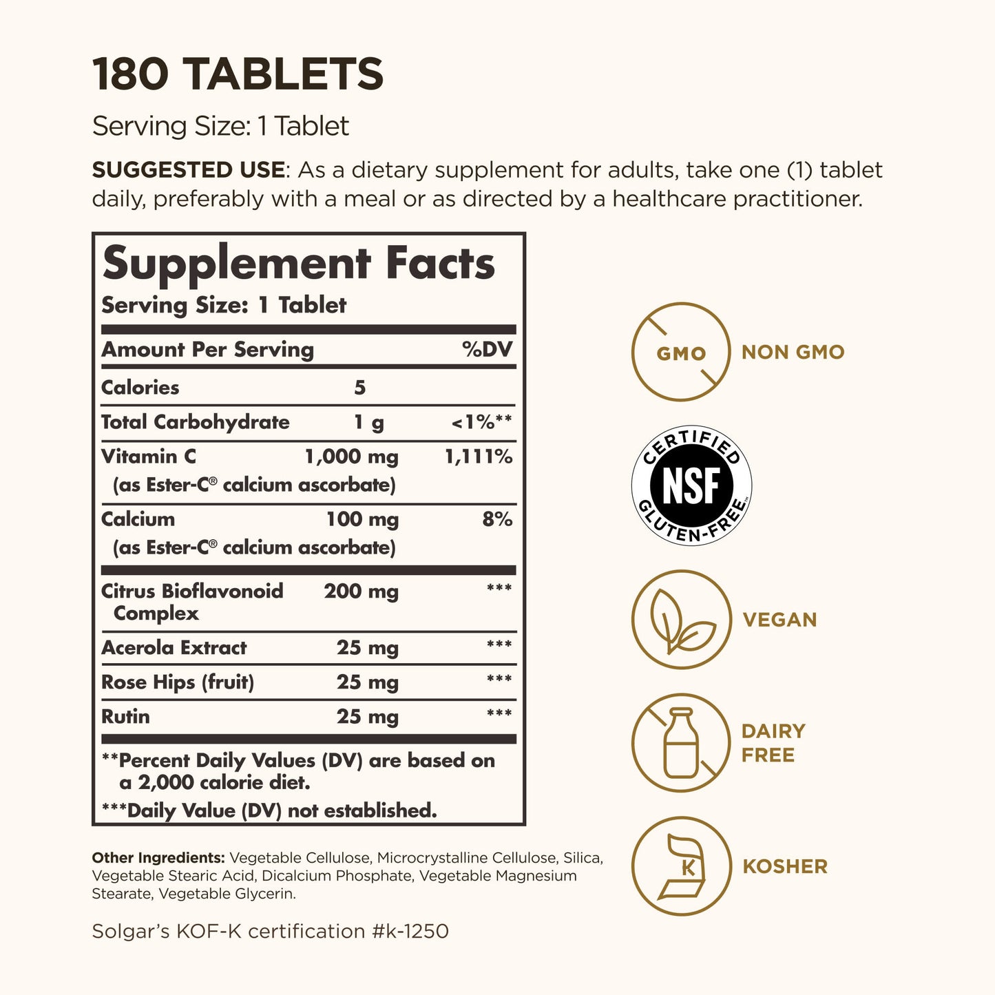Vitamina Ester-C Plus 1000Mg SinGluten Vegan 180comp Solgar