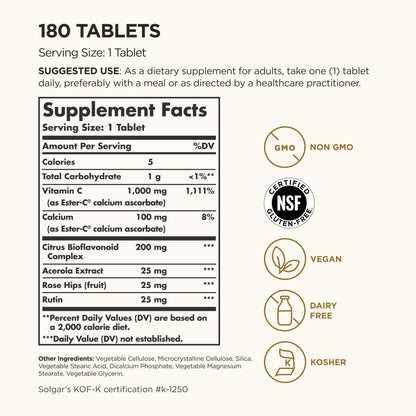 Vitamina Ester-C Plus 1000Mg SinGluten Vegan 180comp Solgar