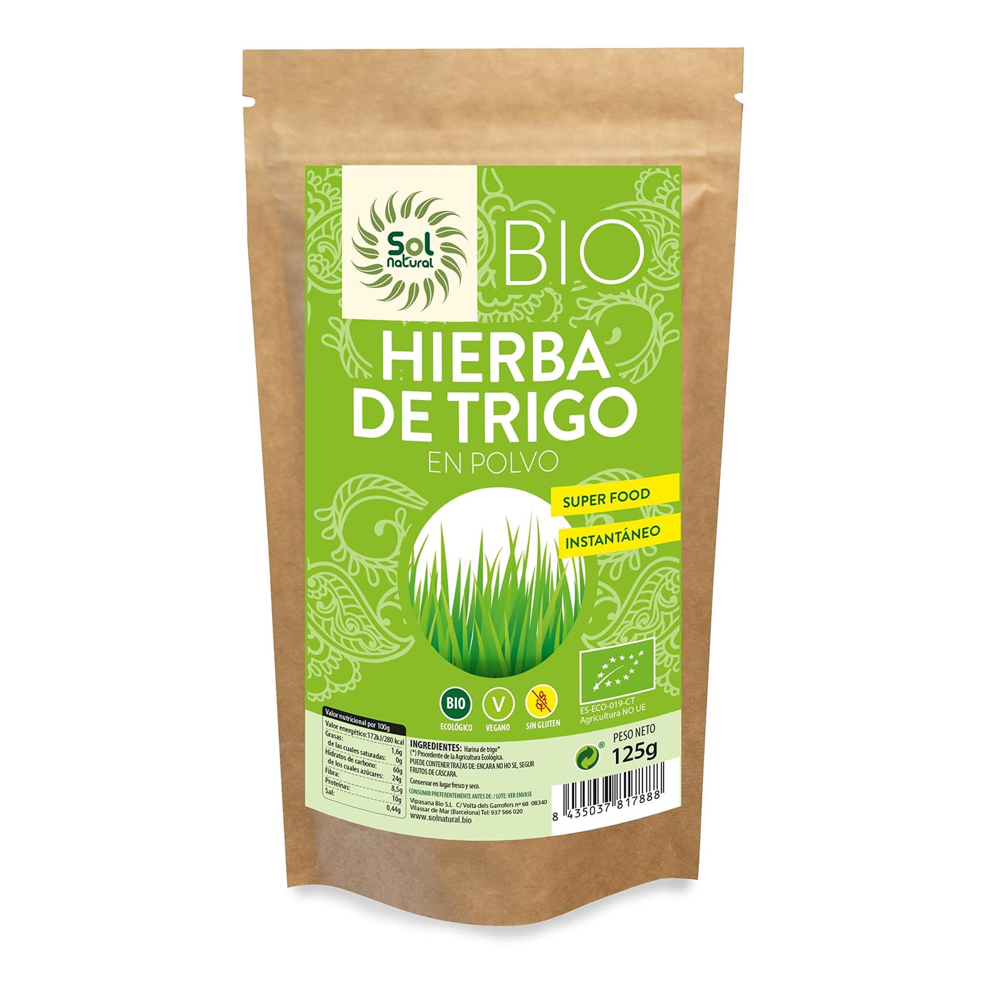 Solnatural Hierba De Trigo En Polvo 125 Gr 125 Gramos 200 ml