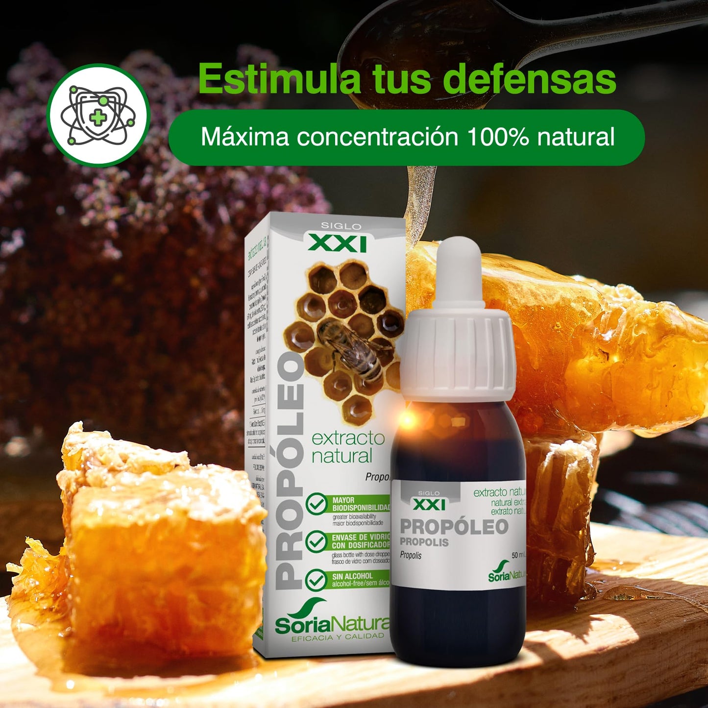 Soria Natural Própoleo Extracto Puro 100% Natural - Complemento Alimenticio con Propolis - Aumenta las Defensas y Regula Sistema Inmunológico, Antiséptico y Antiinflamatorio