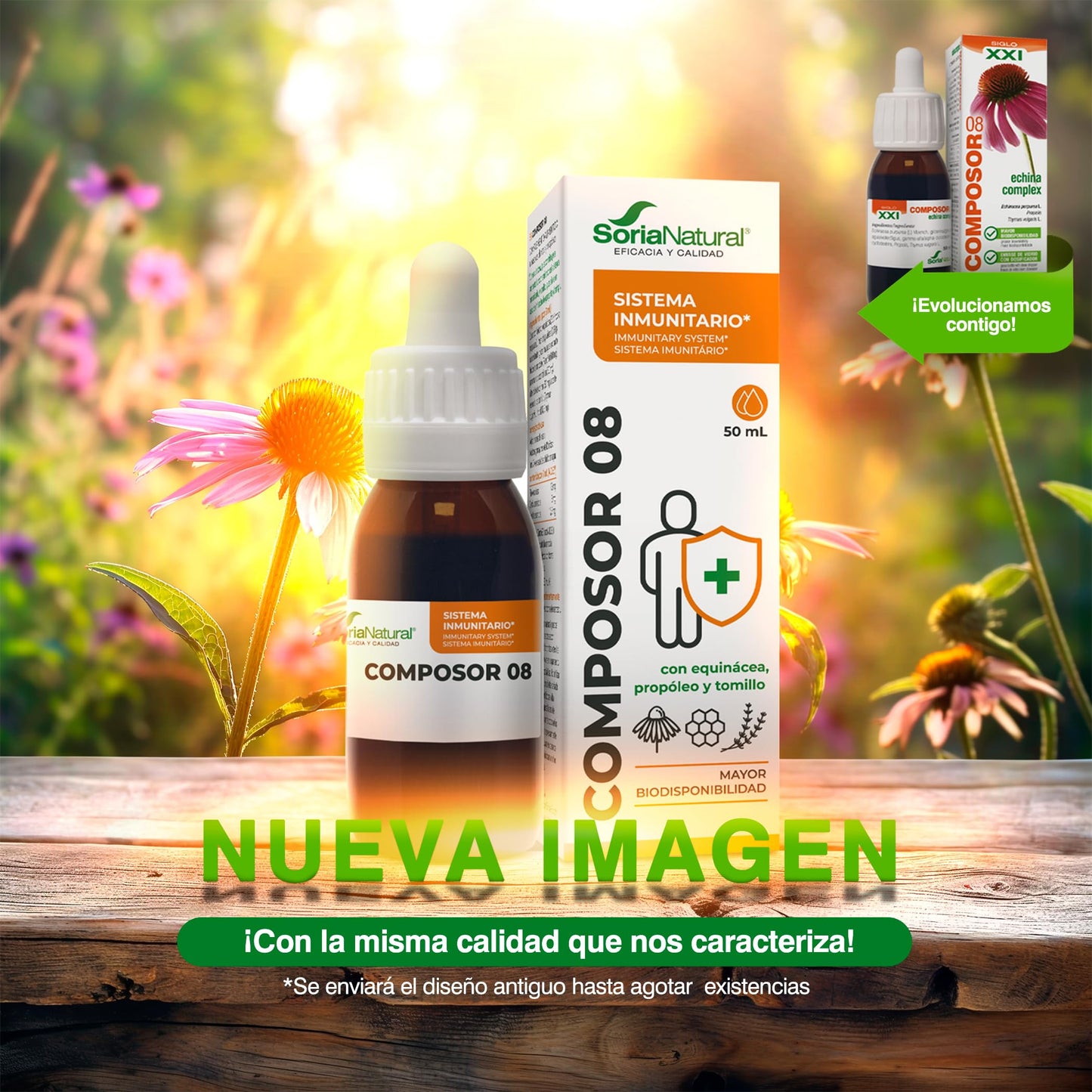 Soria Natural Composor 8 - Equinácea, Propóleo y Tomillo - Aumenta tus Defensas, Refuerza el Sistema Inmune - Prevención y Alivio de Resfriados -100% Natural -
