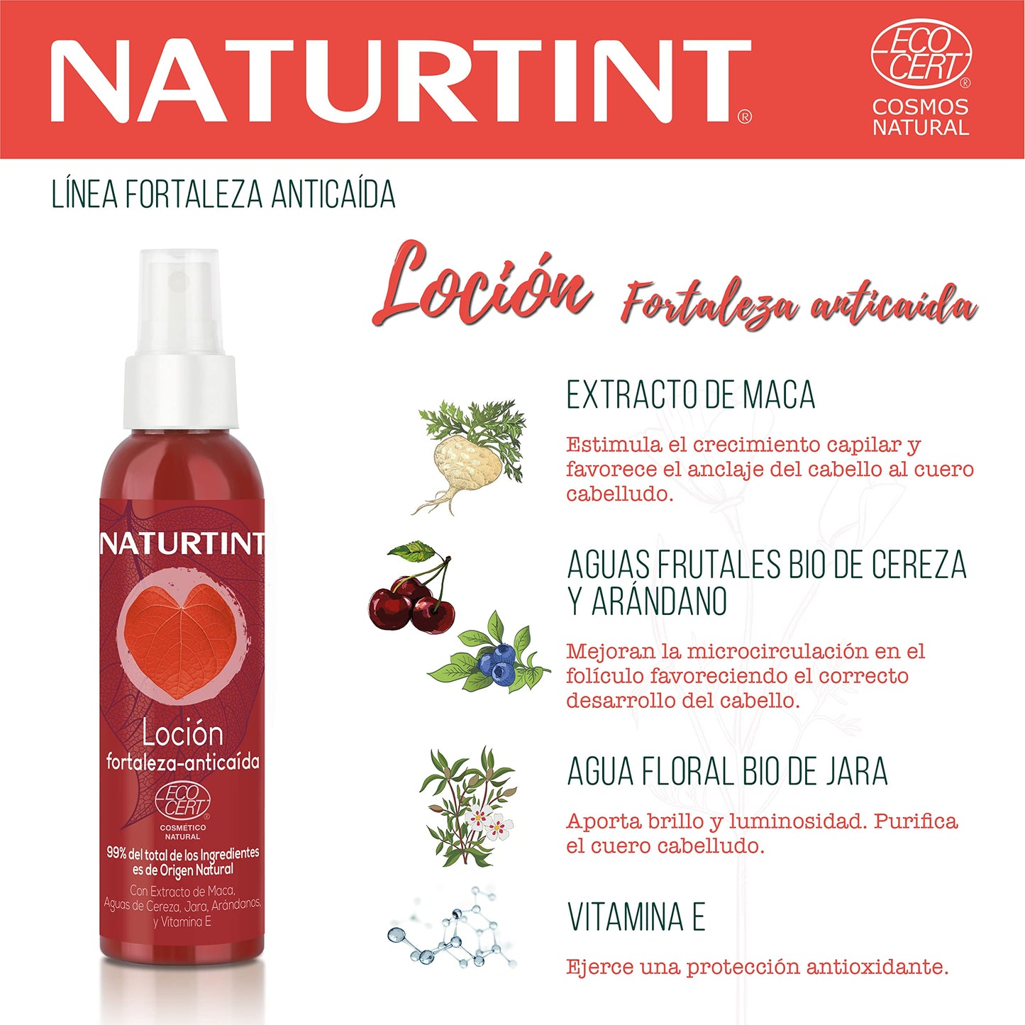 Naturtint Loción Fortaleza Anticaída, Estimula el crecimiento del Cabello, Protección y Calmante, Tratamiento Anti-Caída, Tónico Capilar Natural, 99% Ingredientes Naturales, ECOCERT, 125 ml