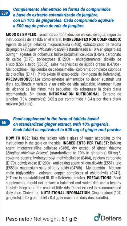DEITERS - Nauserina Jengibre en 30 Cápsulas, Complemento Alimenticio, Pastillas para Embarazadas, Anti-mareo, Digestivas