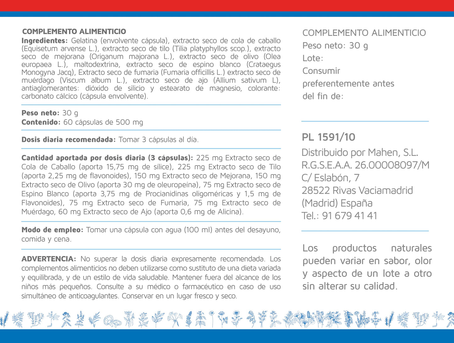 Laboratorios Mahen Dinatén 1 500 mg 60 cápsulas