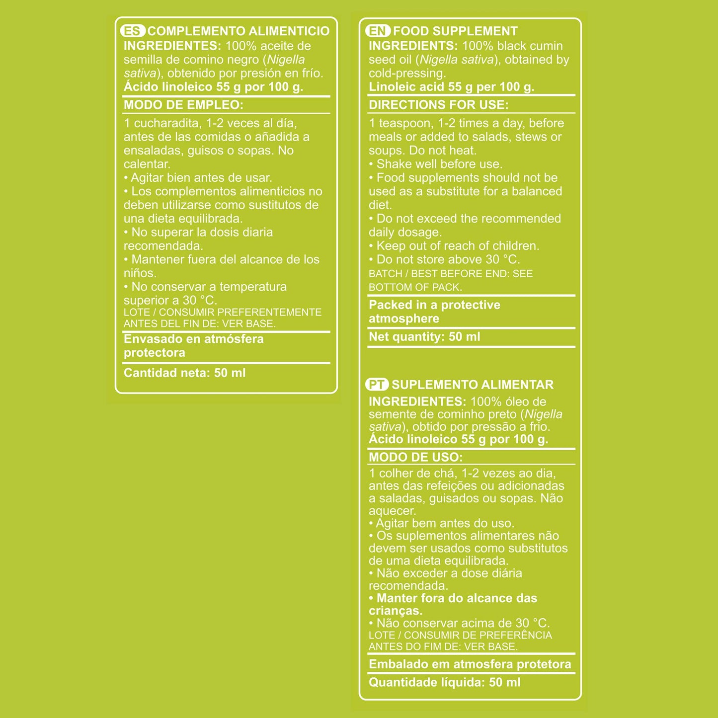 MARNYS Aceite Puro de Comino Negro rico en Omegas 3, 6, 7 y 9 50ml