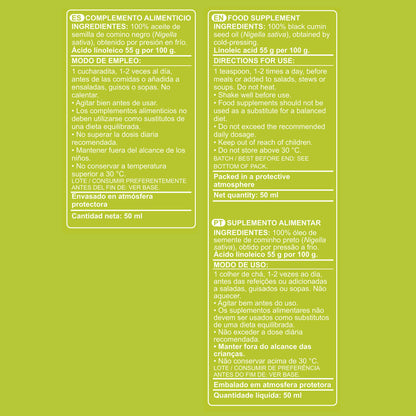 MARNYS Aceite Puro de Comino Negro rico en Omegas 3, 6, 7 y 9 50ml