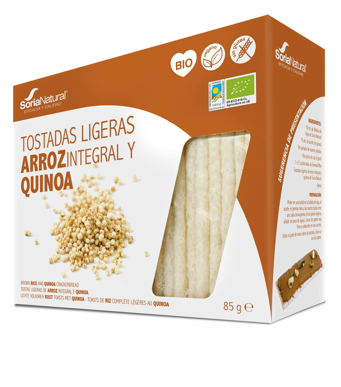 Alecosor Tostadas Ligeras Arroz Integral y Quinoa Soria Natural Bolsa Hermética 85 G (25 X 3.4 G)/Estuche.