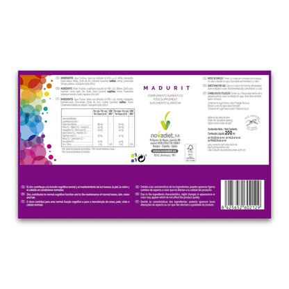 Novadiet - MADURIT Viales con Jalea Real, Mirtilo, Harpagofito, Espino Blanco, Melisa y Zinc - Apoyo para la Madurez y Para la Correcta Función de Huesos, Piel, Visión y Cabello - 20 Viales de 10 ml