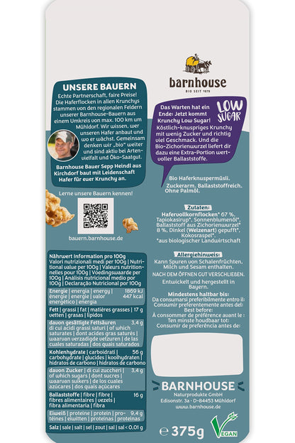 MUESLI KRUNCHY LOW SUGAR avena 375gr.BIO VEGAN
