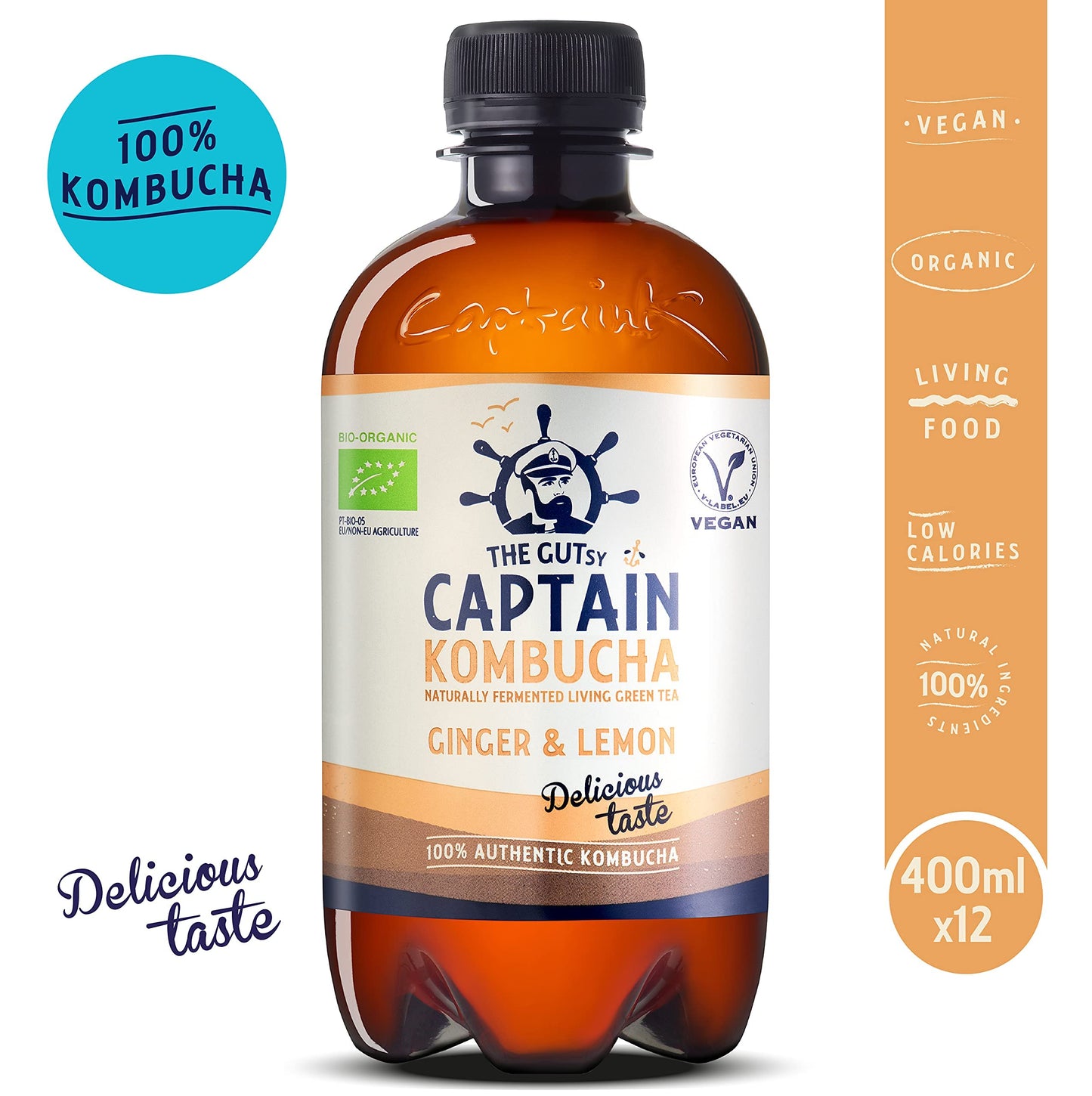 Captain Kombucha Ginger Lemon, 400 ml, 1 unidad