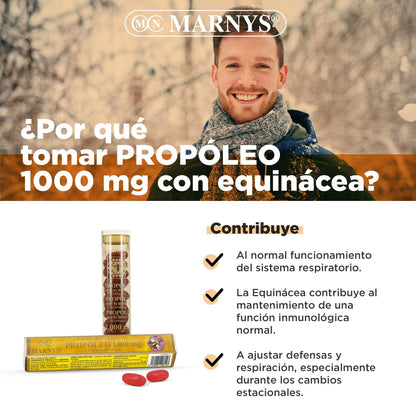 Propóleo con Equinácea MARNYS, Defensas y Respiración Durante los cambios Estacionales, Propóleo 1000 Mg, 30 Cápsulas