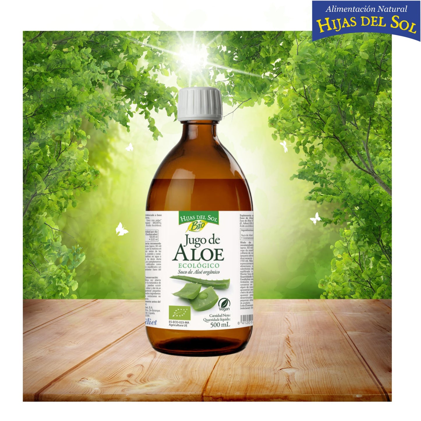 Hijas del Sol - Jugo de Aloe Vera Ecológico BIO 500ml | Complemento Alimenticio | Rico en Acemananos y Aloverosa | Digestivo y Depurativo | Apto para Veganos