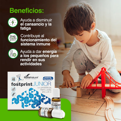 Soria Natural Fostprint Junior - Vitaminas y Nutrientes Esenciales para los Más Pequeños - Jalea Real, Vitamina C, Hierro, Propóleo, Vitaminas B y D - Probióticos niños - 20 viales