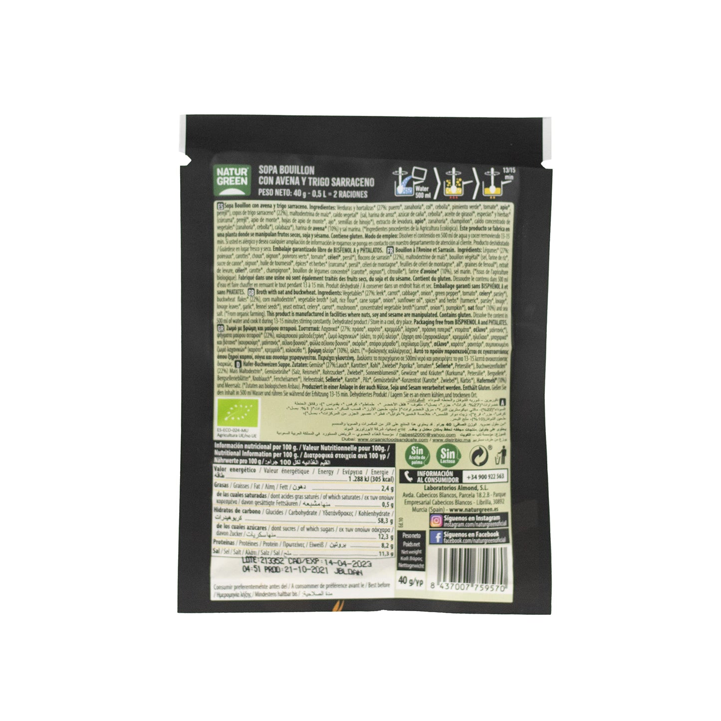 NaturGreen Sopa Bouillon con Avena y Trigo Bio 40g