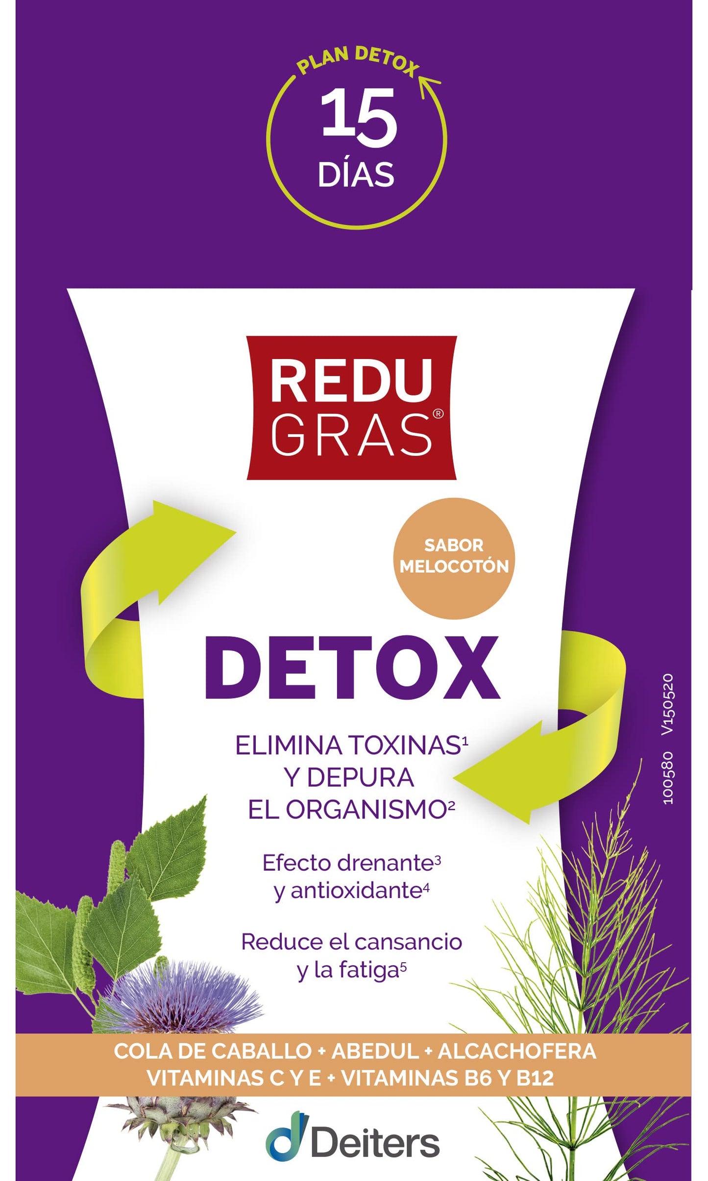 DEITERS - Redugras Detox 540 ml, Complemento Alimenticio, Depurativo el Organismo y Elimina Toxinas, con Vitamina B6, B12 y Cola de Caballo, Efecto Drenante y Antioxidante, Reduce Cansancio