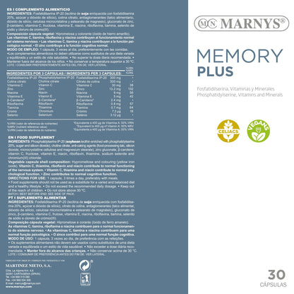 Marnys Memory Plus - Memoria Y Concentración Rendimiento Mental - 30 Cápsulas Vegetales