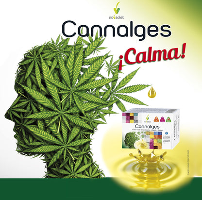 Novadiet - CANNALGES Cápsulas con Aceite de Semillas de Cannabis, Levagen y Vitaminas – Ayuda a Aliviar el Dolor y la Inflamación, al Correcto Funcionamiento Normal del Sistema Nervioso - 30 Cápsulas