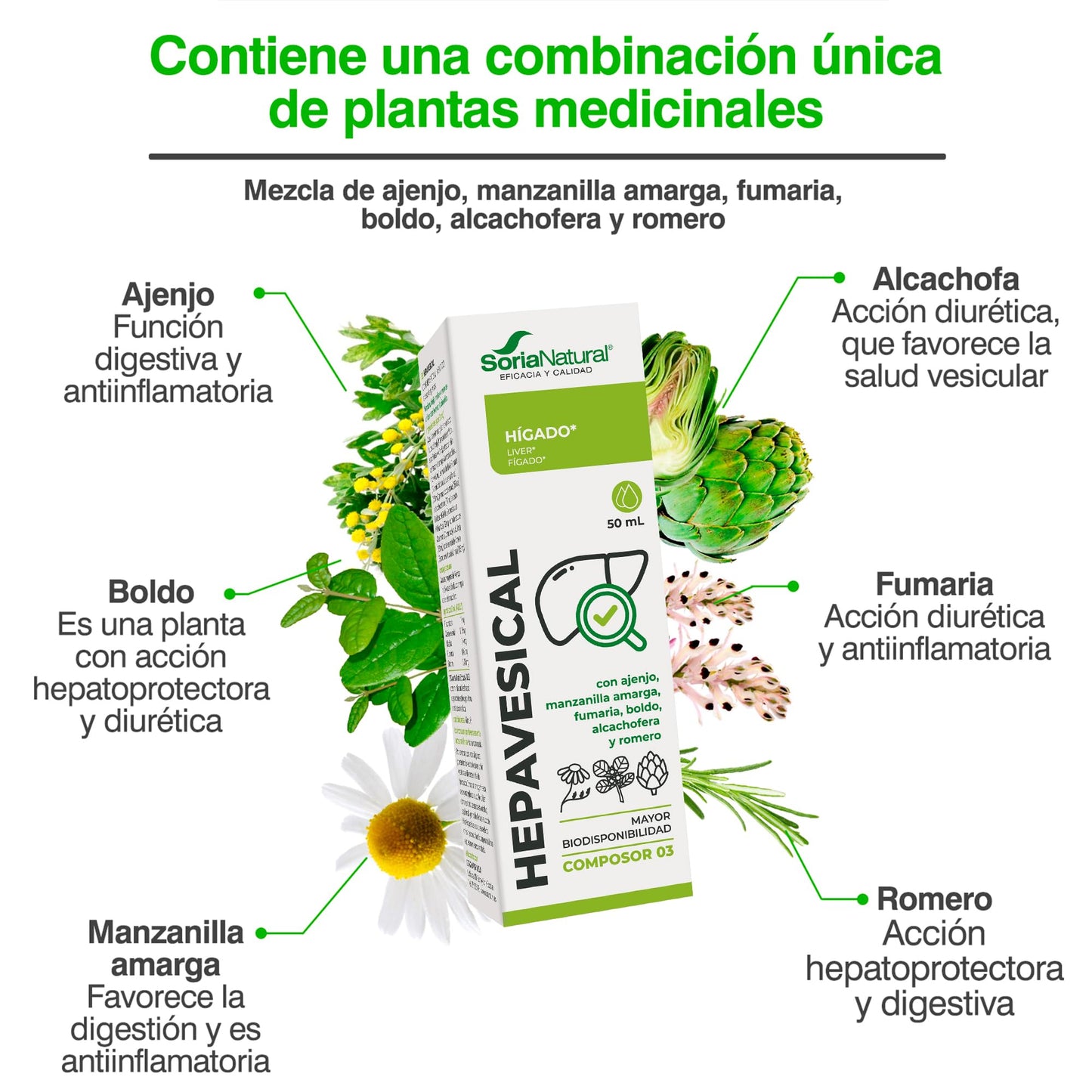 Soria Natural Composor 03 Hepavesical - Extracto Ajenjo, Manzanilla Amarga y Romero - Acción Digestiva, Antiinflamatoria y Diurética - Ayuda Dolor, Hinchazón, Acidez - 50 ml (50 ml (Paquete de 2))