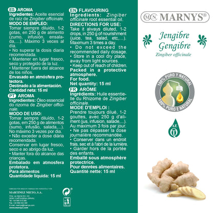Marnys Aceite Esencial Jengibre - 100% Puro y Quimiotipado - Botella 15 ml 50 g