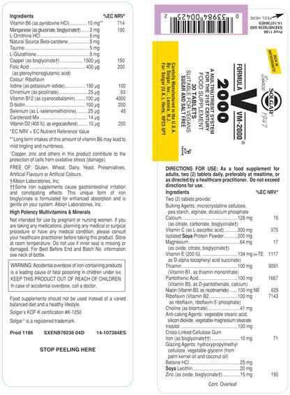 Solgar, Formula VM-2000, Suplemento Alimenticio que Ayuda al Bienestar y a la Inmunidad, Con 32 Vitaminas, Para Hombre y Mujer, 30 Cápsulas