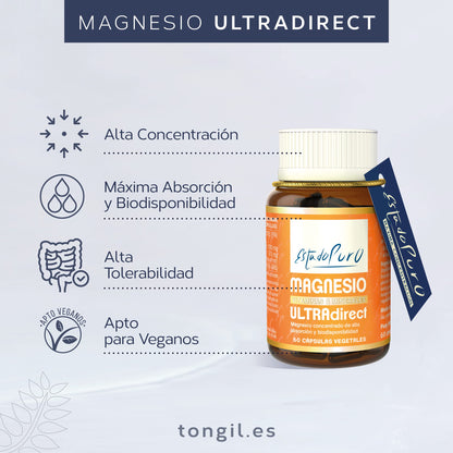 Glicinato de Magnesio Estado Puro | 375 mg de Magnesio Elemental | Bisglicinato de Magnesio 1200mg + Magnesio Marino 675mg | Alta Concentración, Suave para el Estómago, Vegano | 60 Cápsulas TONGIL