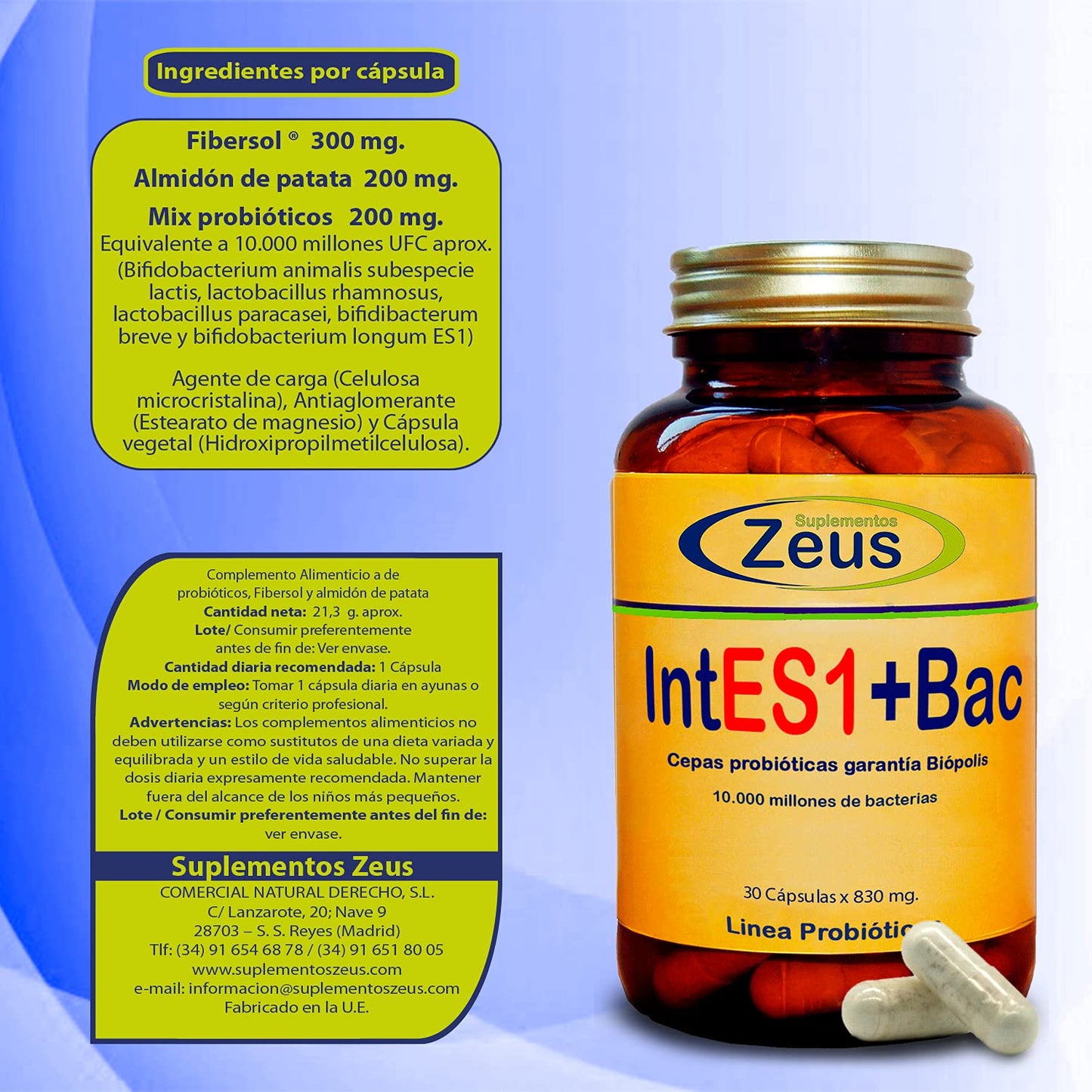 INTES1+BAC | Contribuye a equilibrar y regular la microbiota intestinal | Complemento Alimenticio a base de Fibersol®- 2, Probióticos y Almidón de patata | 100% Vegano | 90 Cápsulas Vegetales