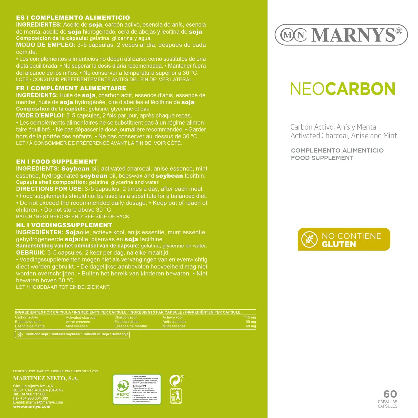 Carbón Vegetal Activo y esencias de Anís y Menta - Ayuda para Adelgazar, Para Eliminar Gases Intestinales, Alivia Hinchazón y Dolor Estomacal, Suplemento Depurativo - 60 cápsulas
