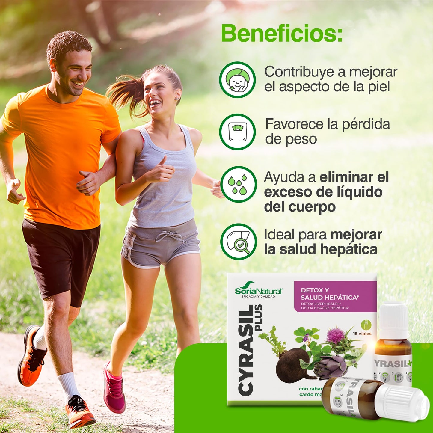 Soria Natural Cyrasil Plus - El Detox más POTENTE con Rábano Negro, Alcachofa, Cardo Mariano, Zinc y Lecitina de Soja - Depura las Toxinas, Control de Peso y Líquidos, Adelgazante - 15 viales