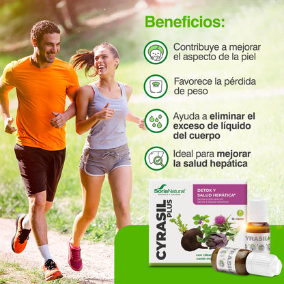 Soria Natural Cyrasil Plus - El Detox más POTENTE con Rábano Negro, Alcachofa, Cardo Mariano, Zinc y Lecitina de Soja - Depura las Toxinas, Control de Peso y Líquidos, Adelgazante - 15 viales