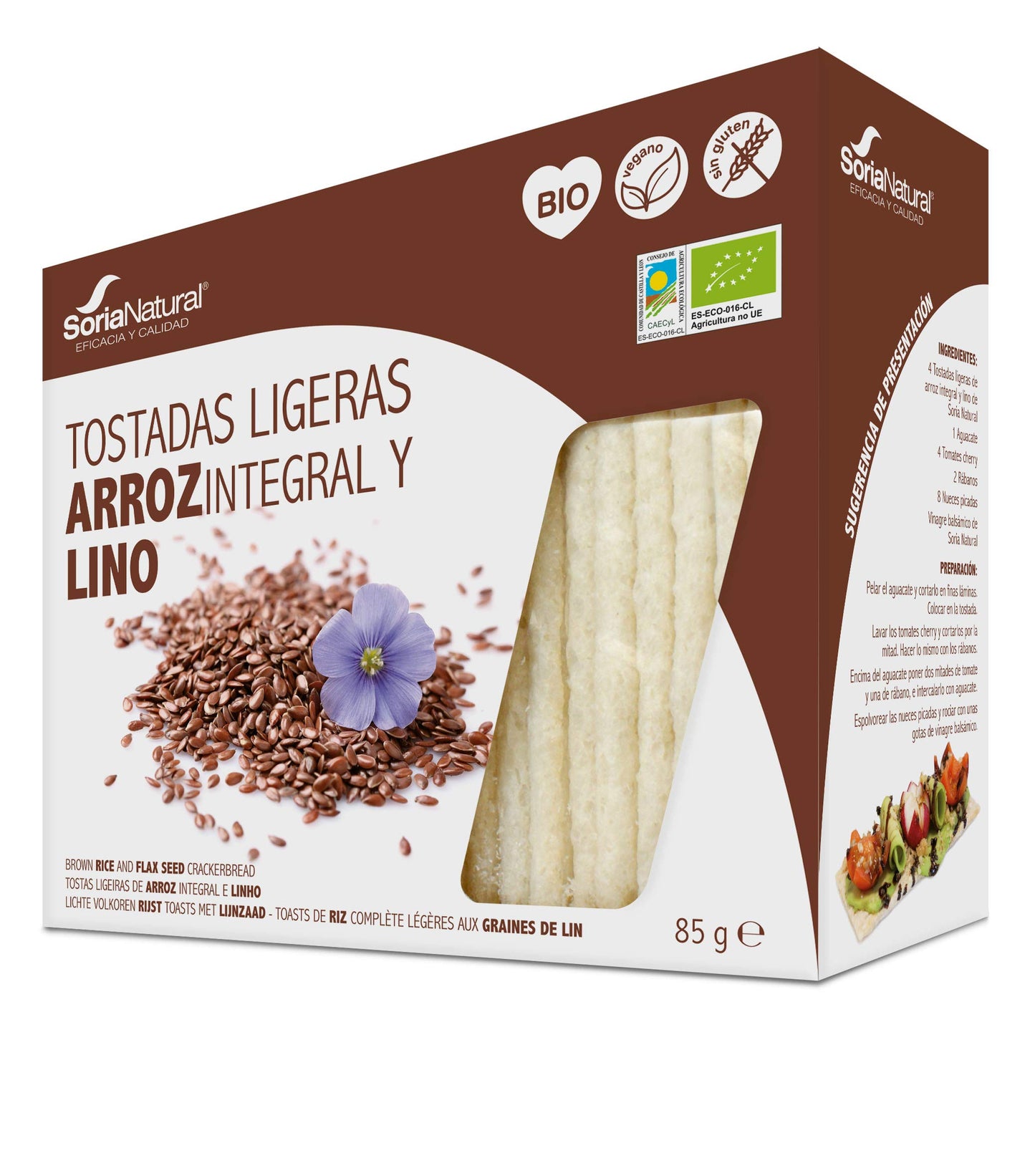 Alecosor Tostadas Ligeras Arroz Integral Y Lino Soria Natural Bolsa Hermética 85 G (25 X 3.4 G)/Estuche