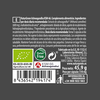 NaturGreen Experience - Ashwagandha KSM-66, Complemento Alimenticio para la Memoria, Cápsulas Memory, Capacidad Cognitiva y Psicológica, Complemento Natural, Sin Gluten - 90 Cápsulas