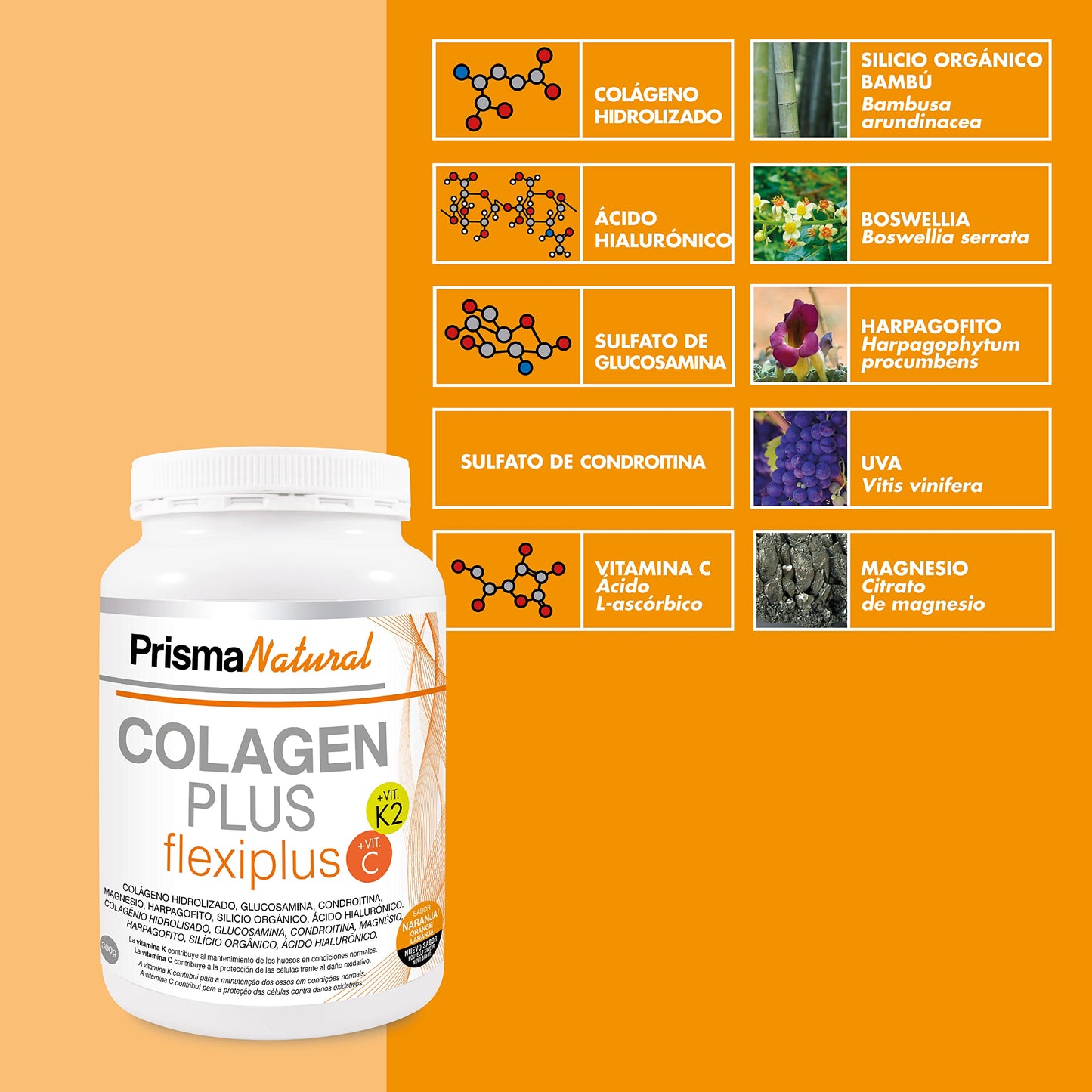 Prisma Natural Colagen Plus Flexiplus Complemento alimenticio, blanco, 300gr