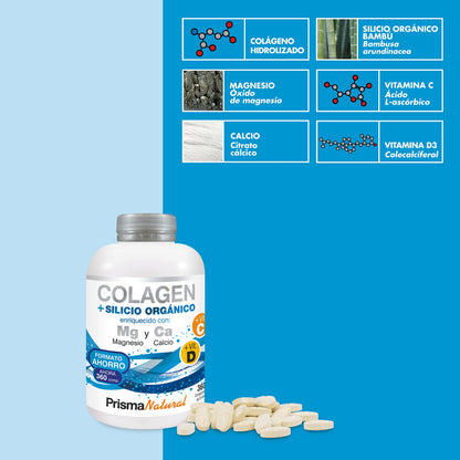 Prisma Natural - Colágeno Hidrolizado con Magnesio y Vitamina C y D, Con Silicio y Calcio. Para Articulaciones fuertes. Regenerador de Piel, Cabello y Uñas, 360 Cápsulas.