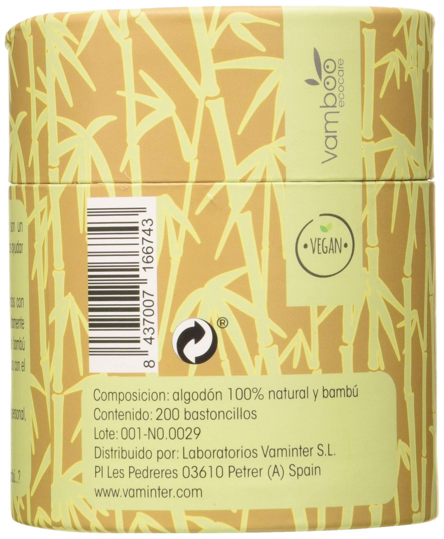 Vamboo Bastoncillos Algodon Bambu 200 U 100 ml